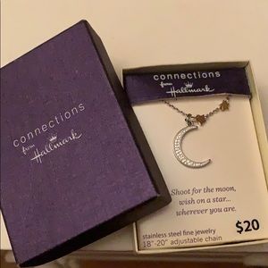 Stainless Steel Crystal Moon and Star Necklace 🌙